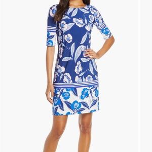 Eliza J Floral Blue and White Dress